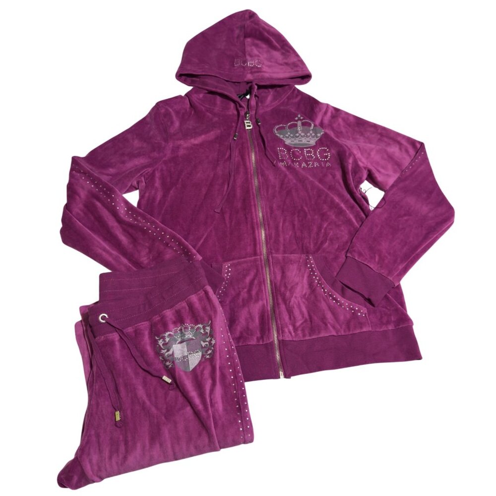 BCBG Max Azria Maternity Velour Tracksuit Set With Hoodie & Pants Small purple